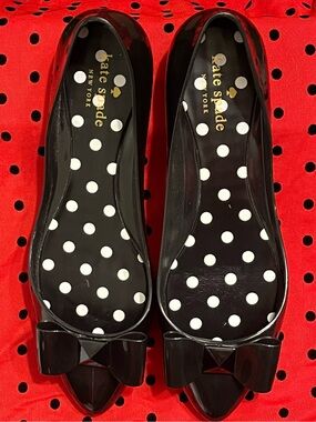 NWOB kate spade Jackson Jelly Ballerina D’Orsay Black Pointed Bow Flats